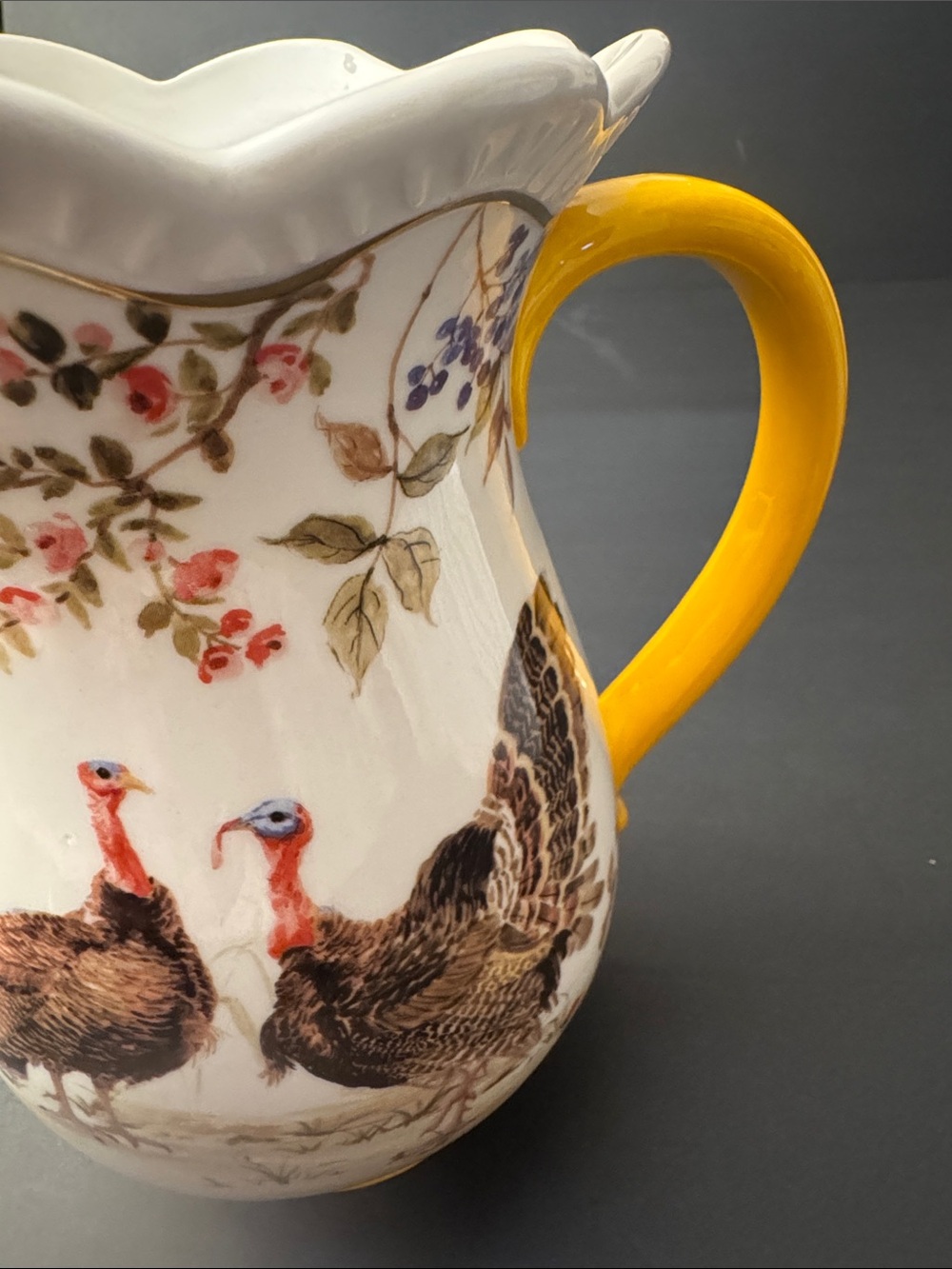NWOT POTTER'S STUDIO Thanksgiving Pitcher with Turkey/Leaves - Metallic Accent - Picture 4 of 10